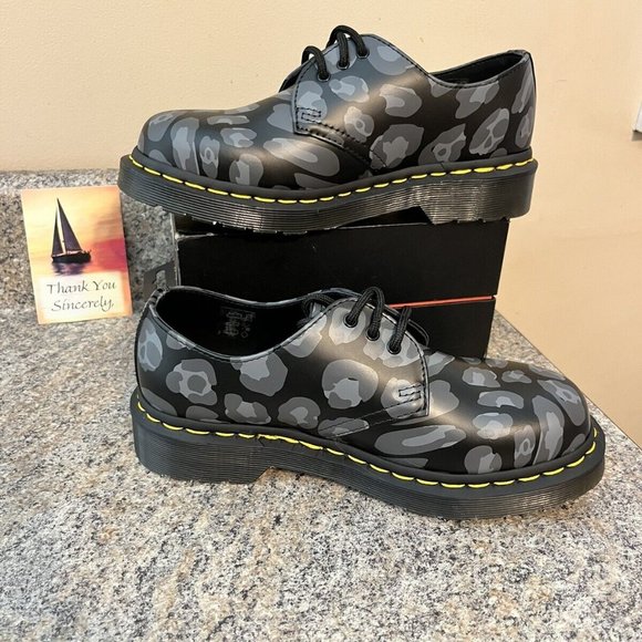 Dr. Martens‎ 1461 Distorted Leopard / Skull Print Oxfords Black Grey Womens Sz 5 - Picture 4 of 9